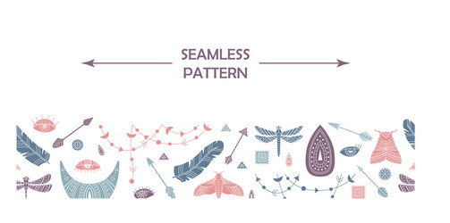 horizontal seamless pattern with boho elements vector image
