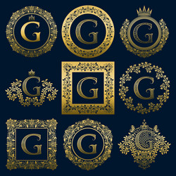 Vintage G Letter Monogram Set Vector Image
