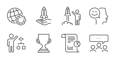 report meeting and algorithm icons set launch vector image