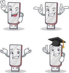 Set of flashdisk character with two finger wink vector