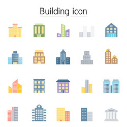 building icon set in flat color style vector image