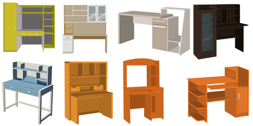 collection of different colored desks and computer vector image