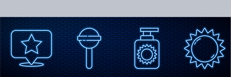 Set line sunscreen spray bottle map pointer vector