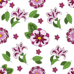 white seamless pattern with spring flowers cover vector image