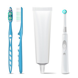 Toothpaste tube plastic and electric toothbrush vector