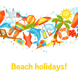 seamless pattern with summer and beach objects vector