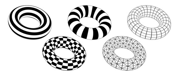Set of torus with different patterns wireframe vector