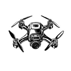 Drone drawing isolated hand drawn object engraved vector