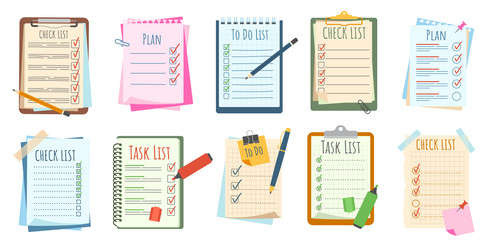 paper checklists to do lists planning sheets vector image