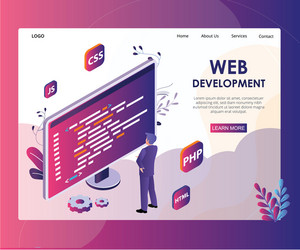 Website development landing page isometric design vector