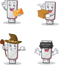 set of flashdisk character with envelope box witch vector image