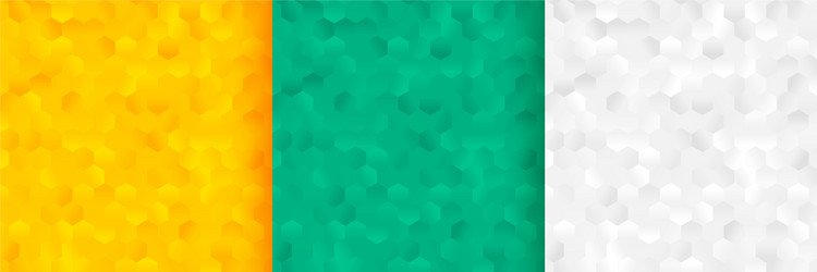 Hexagonal patterns background set in three colors vector