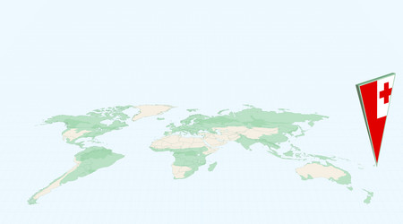 highlighted tonga on global map with 3d flag vector image
