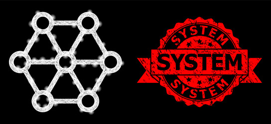 scratched system seal and bright polygonal net vector image
