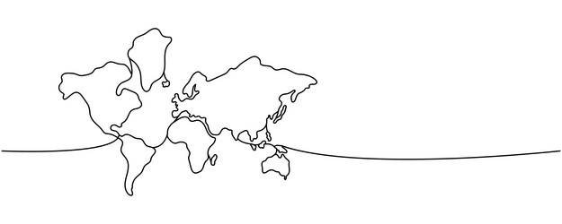 world silhouette one line continuous drawing vector