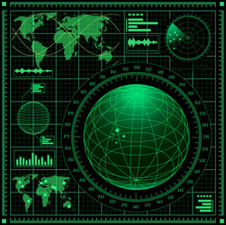 Yellow radar screen with airplane and map Vector Image