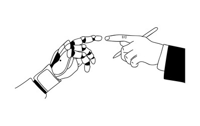 robot and business man hands touching each other vector image
