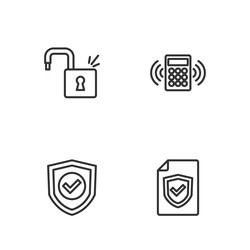 set line contract with shield check mark vector image