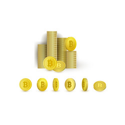 Set of bitcoin coins - rotating and put in stacks vector