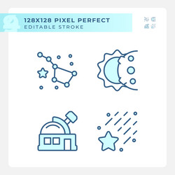 Astronomy science pixel perfect light blue icons vector