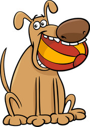 dog with ball cartoon vector