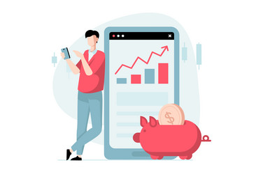 Stock market concept with people scene in flat vector