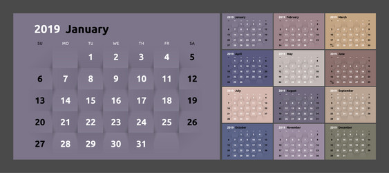 calendar for the 2019 new year printable 3d vector