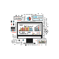 monitor with colorful data charts and graphs vector image