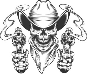 Vintage Cowboy Skull with Guns Vector Image