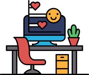 a computer monitor with smiling face and hearts vector image