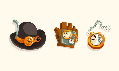 steampunk fictional objects and mechanism with hat vector