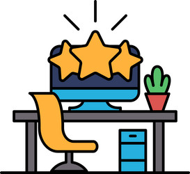 a computer monitor with three stars on it sits vector image