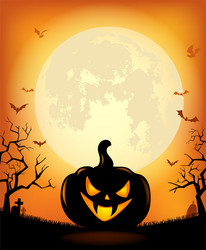 Halloween background with scary pumpkins vector