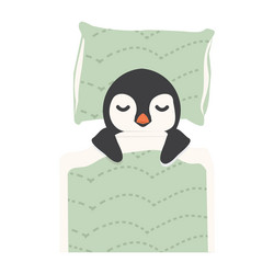 cute penguin sleeping in blanket