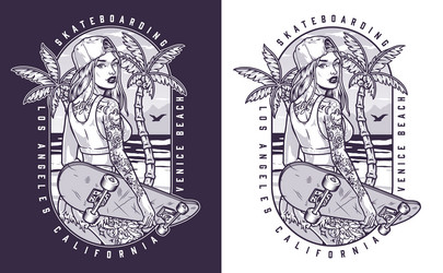beach girl skateboarder flyer monochrome Vector Image