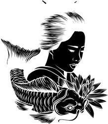 beautiful geisha women with koi carp fishhand Vector Image