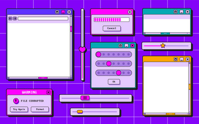 retro ui interface elements set vector image