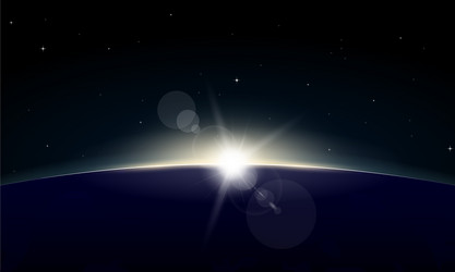 Rising sun over the planet space background Vector Image