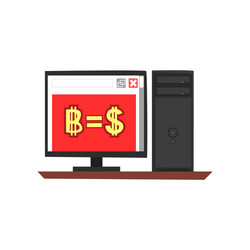 Dollar is bitcoin computer with money symbols vector