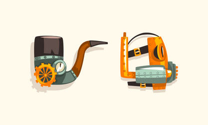 Steampunk fictional objects and mechanism vector