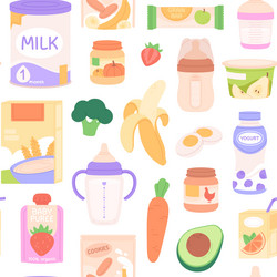baby food seamless pattern containers with puree Vector Image