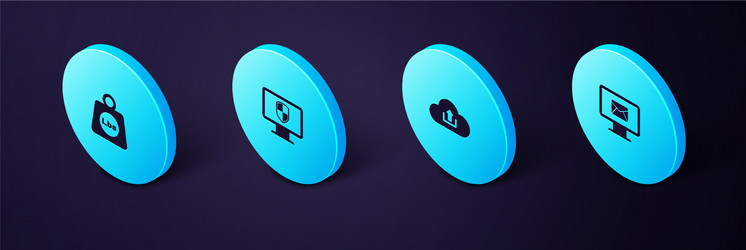 set isometric monitor and envelope cloud upload vector image