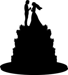 silhouette man and woman on wedding cake vector