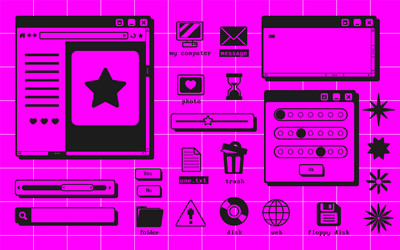 retro user interface elements set vector image