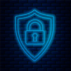 glowing neon line shield security with lock icon vector