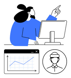 woman analyzing data on computer screen with chart vector image