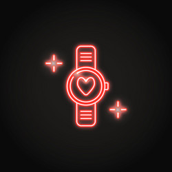 Neon smart watch icon with a heart in line style vector