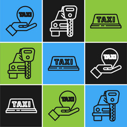 set line hand on map pointer with taxi car vector image