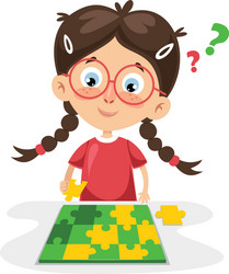 Kid playing puzzle vector