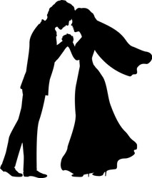 silhouette young couple holding hands vector